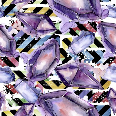 Renkli elmas taş takı mineral. Sorunsuz arka plan deseni. Kumaş duvar kağıdı yazdırma doku. Geometrik kuvars çokgen kristal taş mozaik şekil Ametist mücevher.