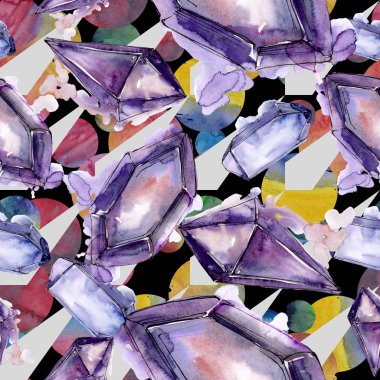 Renkli elmas taş takı mineral. Sorunsuz arka plan deseni. Kumaş duvar kağıdı yazdırma doku. Geometrik kuvars çokgen kristal taş mozaik şekil Ametist mücevher.