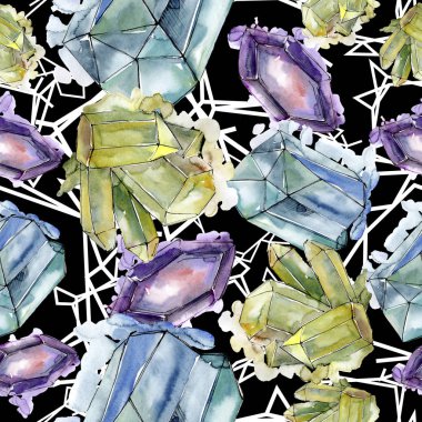 Renkli elmas taş takı mineral. Sorunsuz arka plan deseni. Kumaş duvar kağıdı yazdırma doku. Geometrik kuvars çokgen kristal taş mozaik şekil Ametist mücevher.