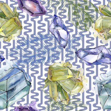 Renkli elmas taş takı mineral. Sorunsuz arka plan deseni. Kumaş duvar kağıdı yazdırma doku. Geometrik kuvars çokgen kristal taş mozaik şekil Ametist mücevher.