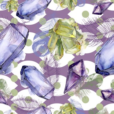 Renkli elmas taş takı mineral. Sorunsuz arka plan deseni. Kumaş duvar kağıdı yazdırma doku. Geometrik kuvars çokgen kristal taş mozaik şekil Ametist mücevher.