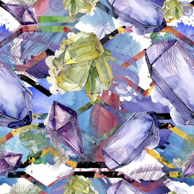 Renkli elmas taş takı mineral. Sorunsuz arka plan deseni. Kumaş duvar kağıdı yazdırma doku. Geometrik kuvars çokgen kristal taş mozaik şekil Ametist mücevher.