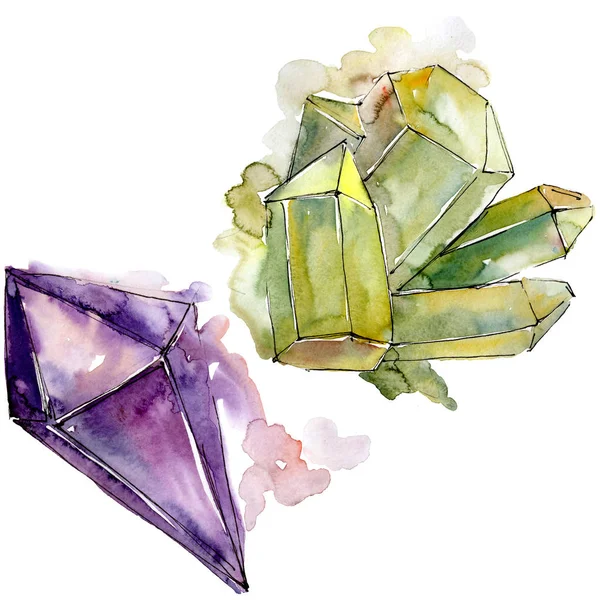 彩色钻石岩石首饰矿物 独立的插图元素 几何石英多边形水晶石马赛克形状紫水晶宝石 — 图库照片