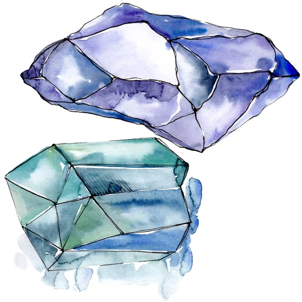 彩色钻石岩石首饰矿物 独立的插图元素 几何石英多边形水晶石马赛克形状紫水晶宝石 — 图库照片