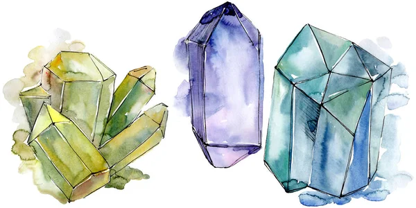 Perhiasan Mineral Berlian Berwarna Unsur Ilustrasi Terisolasi Geometric Quartz Polygon — Stok Foto