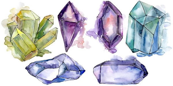 Colorful diamond rock jewelry mineral. Isolated illustration element. Geometric quartz polygon crystal stone mosaic shape amethyst gem.