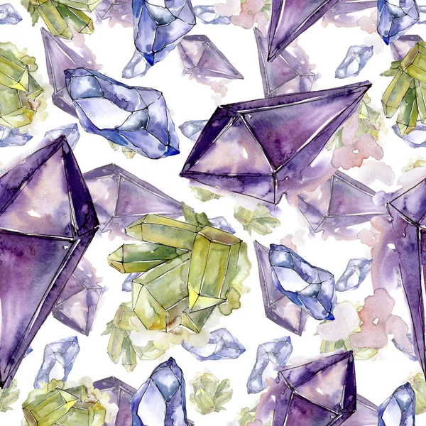 Colorful diamond rock jewelry mineral. Seamless background pattern. Fabric wallpaper print texture. Geometric quartz polygon crystal stone mosaic shape amethyst gem.