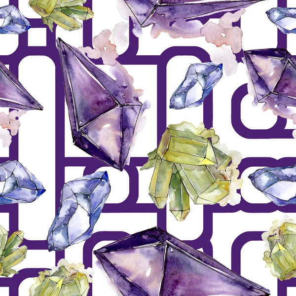 Colorful diamond rock jewelry mineral. Seamless background pattern. Fabric wallpaper print texture. Geometric quartz polygon crystal stone mosaic shape amethyst gem.