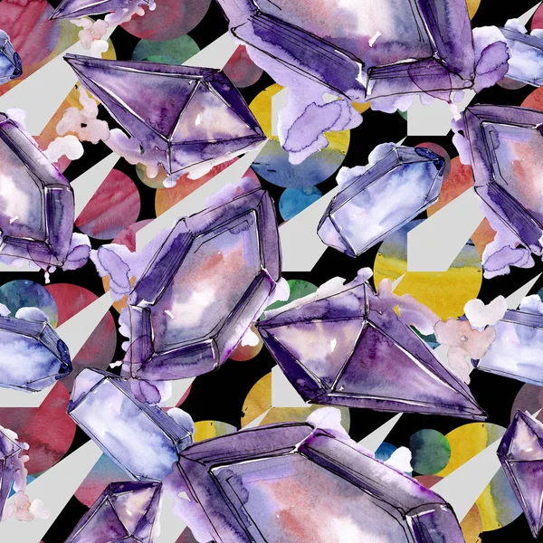 Colorful diamond rock jewelry mineral. Seamless background pattern. Fabric wallpaper print texture. Geometric quartz polygon crystal stone mosaic shape amethyst gem.