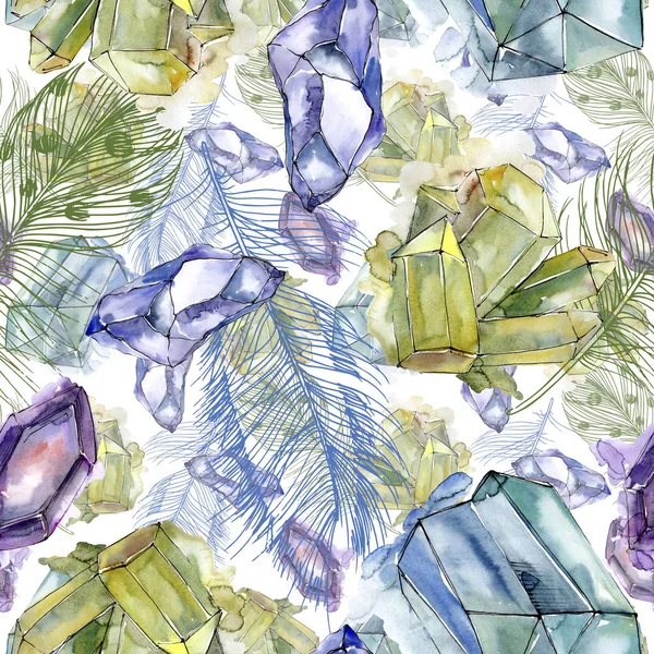 Colorful diamond rock jewelry mineral. Seamless background pattern. Fabric wallpaper print texture. Geometric quartz polygon crystal stone mosaic shape amethyst gem.