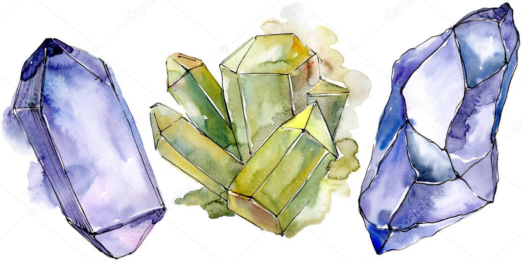 Colorful diamond rock jewelry mineral. Isolated illustration element. Geometric quartz polygon crystal stone mosaic shape amethyst gem.