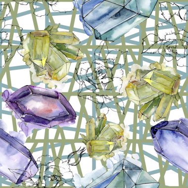 Renkli elmas taş takı mineral. Sorunsuz arka plan deseni. Kumaş duvar kağıdı yazdırma doku. Geometrik kuvars çokgen kristal taş mozaik şekil Ametist mücevher.