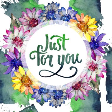 Sulu boya renkli güller çiçek. Botanik çiçek. Çerçeve kenarlığı süsleme Meydanı. Arka plan, doku, sarıcı desen, çerçeve veya kenarlık için Aquarelle kır çiçeği.