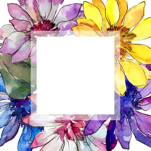 Aquarell Bunte Afrikanische Gänseblümchen Blume Blütenbotanische Blume Rahmen Bordüre Ornament — Stockfoto