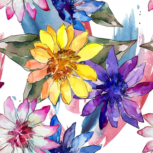 Акварель Красочный Африканский Цветок Маргаритки Цветочный Ботанический Цветок Бесшовный Рисунок — стоковое фото
