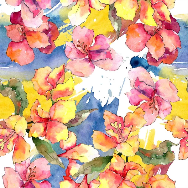 Acquerello Colorato Fiore Alstroemeria Fiore Botanico Floreale Modello Sfondo Senza — Foto Stock