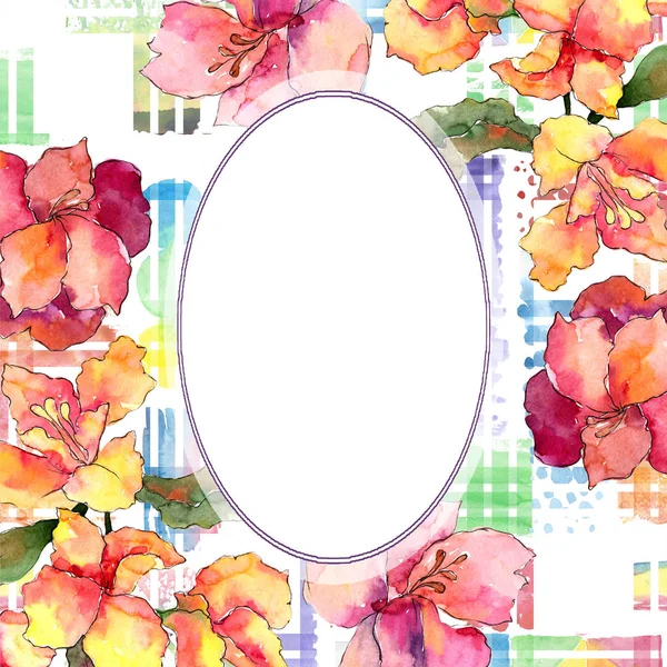Akvarell Färgglada Alstroemeria Blomma Blommig Botaniska Blomma Ram Gränsen Prydnad — Stockfoto