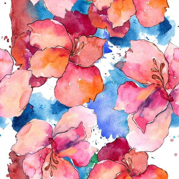 Акварель Красочный Цветок Альстромерии Цветочный Ботанический Цветок Бесшовный Рисунок Фона — стоковое фото
