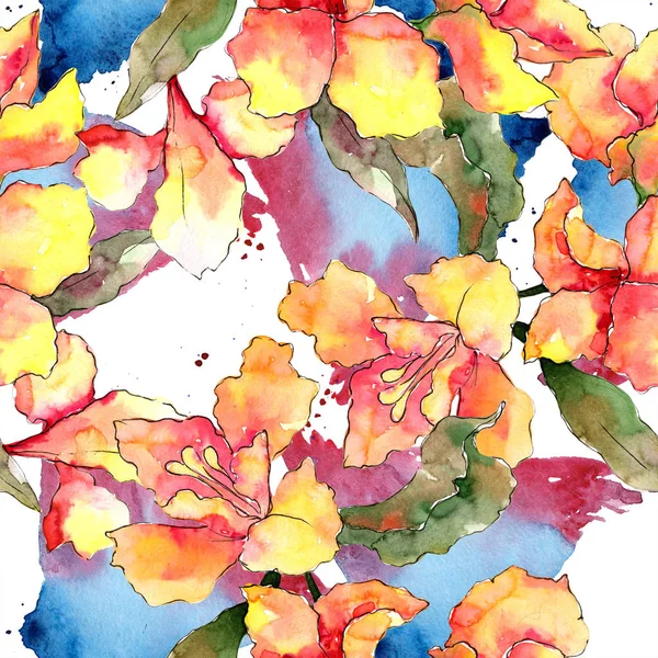 Ακουαρέλα Πολύχρωμο Αλστρομέρια Floral Βοτανικό Λουλούδι Απρόσκοπτη Υπόβαθρο Μοτίβο Ύφασμα — Φωτογραφία Αρχείου