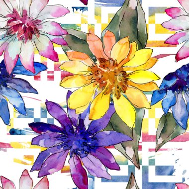 Sulu boya renkli güller çiçek. Botanik çiçek. Sorunsuz arka plan deseni. Kumaş duvar kağıdı yazdırma doku. Arka plan, doku, sarıcı desen, kenarlık için Aquarelle kır çiçeği.