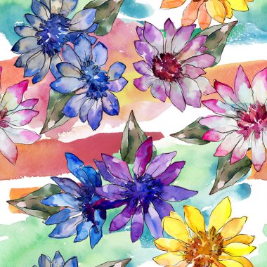 Sulu boya renkli güller çiçek. Botanik çiçek. Sorunsuz arka plan deseni. Kumaş duvar kağıdı yazdırma doku. Arka plan, doku, sarıcı desen, kenarlık için Aquarelle kır çiçeği.