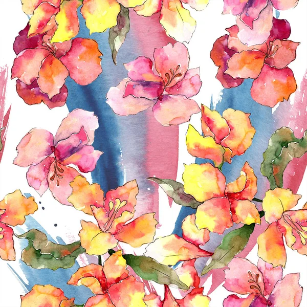 Aquarelle Colorée Alstroemeria Fleur Fleur Botanique Florale Modèle Fond Sans — Photo