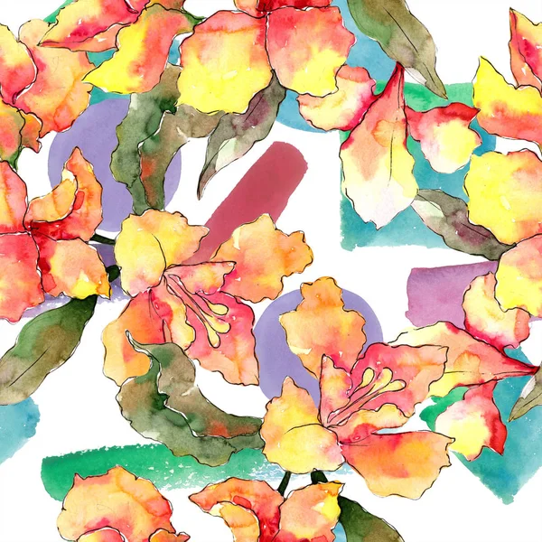 Watercolor Colorful Alstroemeria Flower Floral Botanical Flower Seamless Background Pattern — Stock Photo, Image