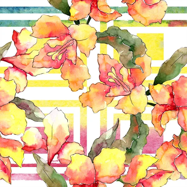 Sulu Boya Renkli Alstroemeria Çiçek Botanik Çiçek Sorunsuz Arka Plan — Stok fotoğraf