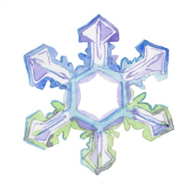 Beyaz bir arka plan üzerinde elle çizilmiş suluboya kar tanesi kümesi. İzole illüstrasyon öğesi. El yazısı Let kar. Bir Noel kartı ya da arka plan olarak kullanılabilir.