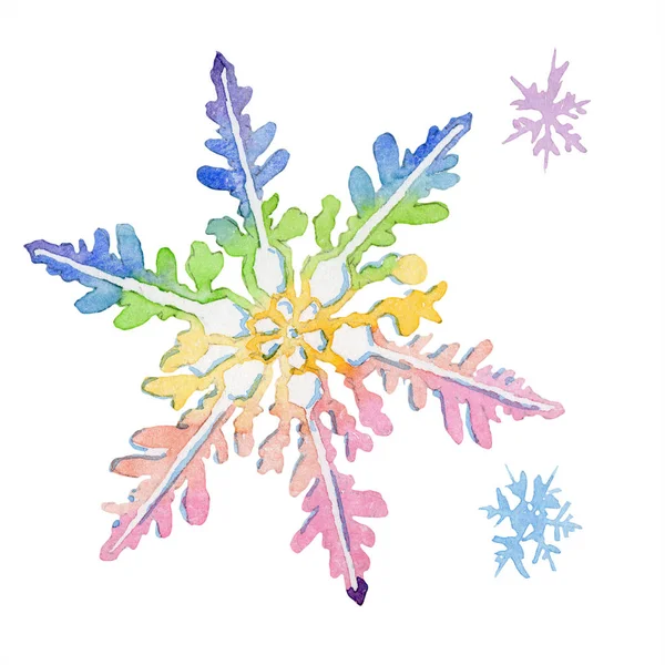 Set Handgezeichneter Aquarell Schneeflocke Auf Weißem Hintergrund Isoliertes Illustrationselement Handschriftlich — Stockfoto