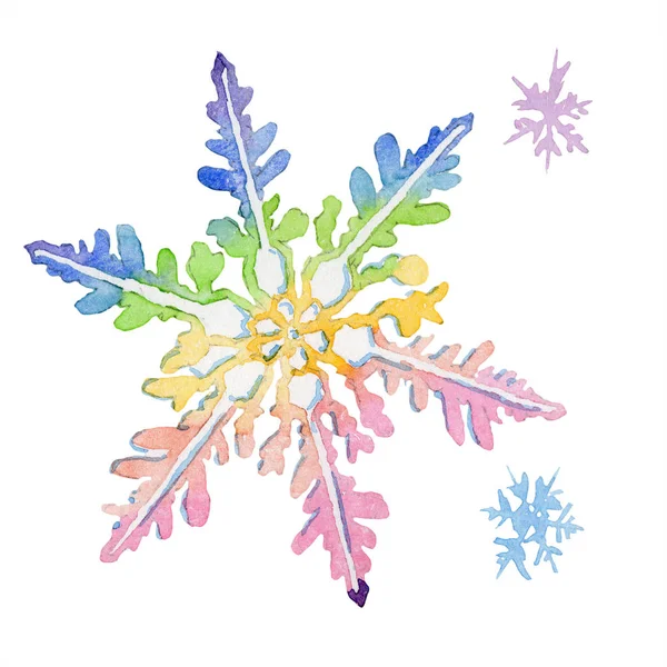 Set Hand Drawn Watercolor Snowflake White Background Isolated Illustration Element — Stock Photo, Image