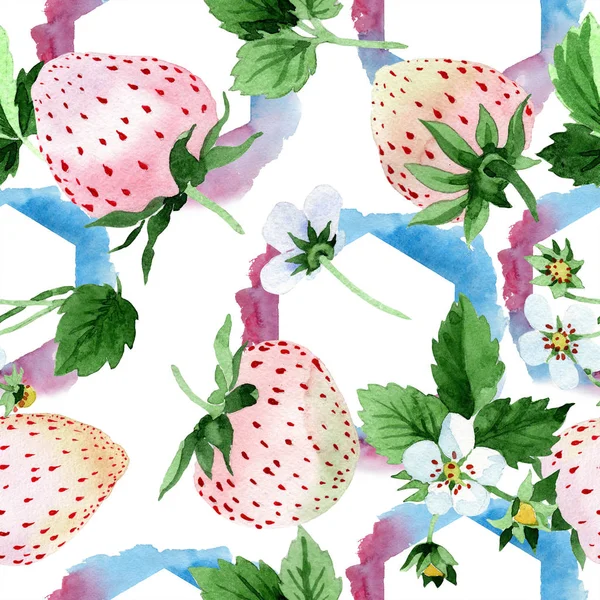 Wit Aardbei Fruit Een Aquarel Stijl Naadloze Achtergrondpatroon Structuur Behang — Stockfoto