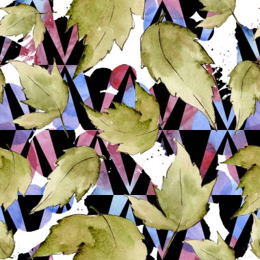 Yeşil akçaağaç yaprakları. Yaprak bitki botanik bahçe çiçek yaprakları. Sorunsuz arka plan deseni. Kumaş duvar kağıdı yazdırma doku. Aquarelle yaprak için arka plan, doku, sarıcı desen, çerçeve veya kenarlık.