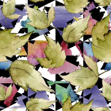 Yeşil akçaağaç yaprakları. Yaprak bitki botanik bahçe çiçek yaprakları. Sorunsuz arka plan deseni. Kumaş duvar kağıdı yazdırma doku. Aquarelle yaprak için arka plan, doku, sarıcı desen, çerçeve veya kenarlık.