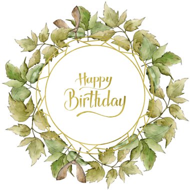 Yeşil akçaağaç yaprakları. Yaprak bitki botanik bahçe çiçek yaprakları. Çerçeve kenarlığı süsleme Meydanı. Aquarelle yaprak için arka plan, doku, sarıcı desen, çerçeve veya kenarlık.