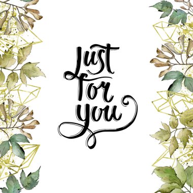 Yeşil akçaağaç yaprakları. Yaprak bitki botanik bahçe çiçek yaprakları. Çerçeve kenarlığı süsleme Meydanı. Aquarelle yaprak için arka plan, doku, sarıcı desen, çerçeve veya kenarlık.