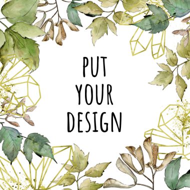 Yeşil akçaağaç yaprakları. Yaprak bitki botanik bahçe çiçek yaprakları. Çerçeve kenarlığı süsleme Meydanı. Aquarelle yaprak için arka plan, doku, sarıcı desen, çerçeve veya kenarlık.