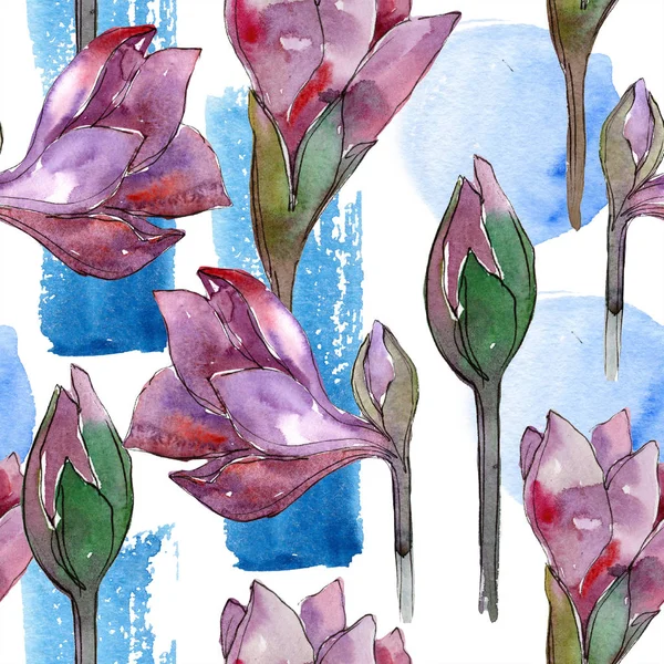 Akvarell Lila Amarillisz Virág Virágos Botanikai Virág Varratmentes Háttérben Minta — Stock Fotó