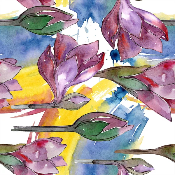 Акварельный Фиолетовый Цветок Амариллис Цветочный Ботанический Цветок Бесшовный Рисунок Фона — стоковое фото
