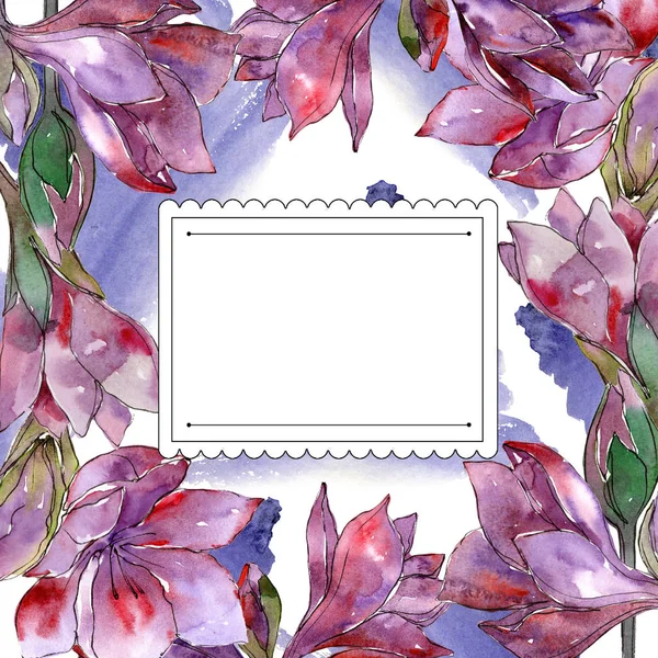 Akvarell Lila Amaryllis Blomma Blommig Botaniska Blomma Ram Gränsen Prydnad — Stockfoto