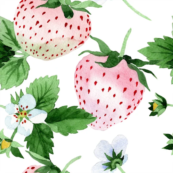 Λευκή Φράουλα Φρούτα Στυλ Υδατογραφίας Απρόσκοπτη Υπόβαθρο Μοτίβο Ύφασμα Ταπετσαρία — Φωτογραφία Αρχείου