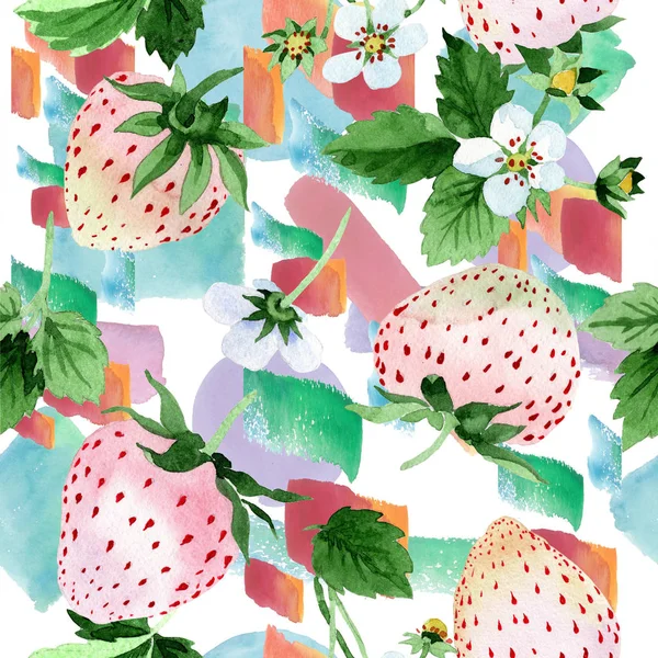 Weiße Erdbeerfrüchte Aquarell Stil Nahtlose Hintergrundmuster Textur Für Stofftapeten Aquarellfrucht — Stockfoto