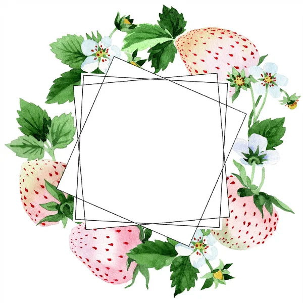 Wit Aardbei Fruit Een Aquarel Stijl Frame Grens Ornament Vierkant — Stockfoto