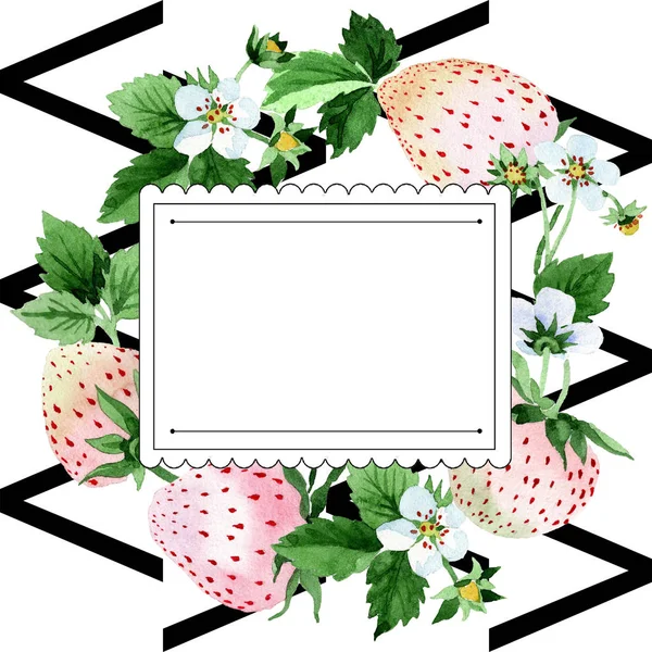 Fehér Eper Gyümölcs Akvarell Stílusú Test Határ Dísz Tér Aquarelle — Stock Fotó