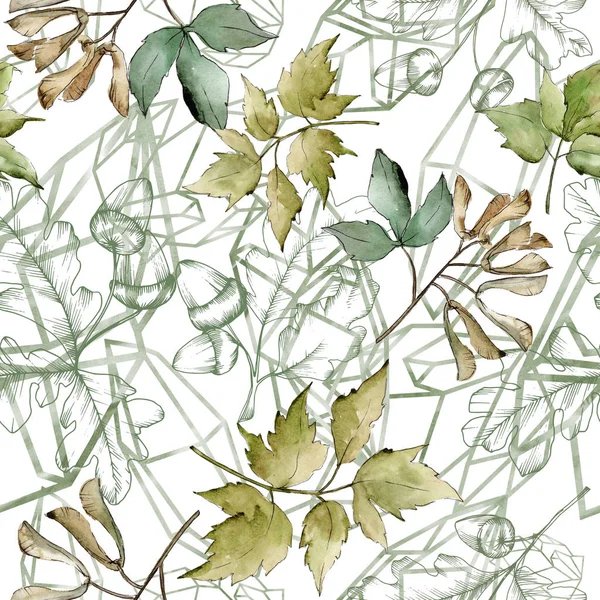 Gröna Lönnlöv Leaf Växt Botaniska Trädgård Blommig Bladverk Sömlös Bakgrundsmönster — Stockfoto