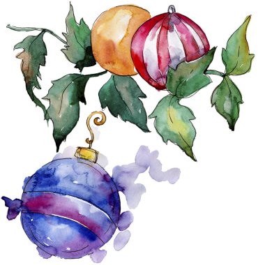 Noel kış tatil sembolü izole bir suluboya tarzında. 2019 yıl, mutlu tatiller. Aquarelle Noel kartı için arka plan, doku, sarıcı desen, çerçeve veya kenarlık.