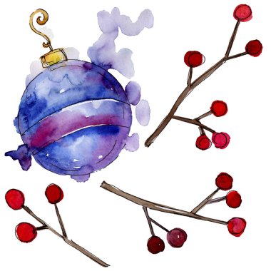 Noel kış tatil sembolü izole bir suluboya tarzında. 2019 yıl, mutlu tatiller. Aquarelle Noel kartı için arka plan, doku, sarıcı desen, çerçeve veya kenarlık.