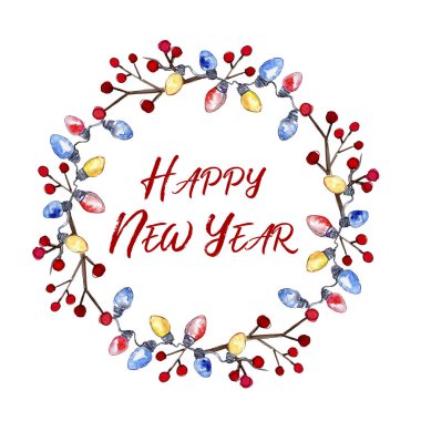 Noel kış tatil sembolü suluboya tarzında. Çerçeve kenarlığı süsleme Meydanı. 2019 yıl, mutlu tatiller. Aquarelle Noel kartı için arka plan, doku, sarıcı desen, çerçeve veya kenarlık.