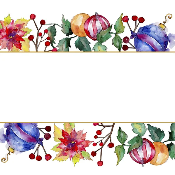 Christmas Winter Holiday Symbol Watercolor Style Frame Border Ornament Square — Stock Photo, Image