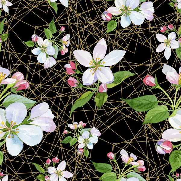 Akvarell Apple Blossom Blomma Blommig Botaniska Blomma Sömlös Bakgrundsmönster Tyg — Stockfoto